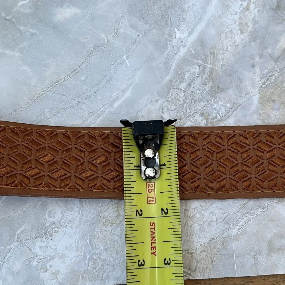 Equestrian Handcrafted Tan Leather Belt Men's Size 38 Horse Head Embroidery